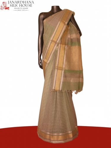 Pure Print Gold Silver Zari Soft Tussar Silk Saree